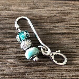 Sliver and Green bead keychain/bag clip